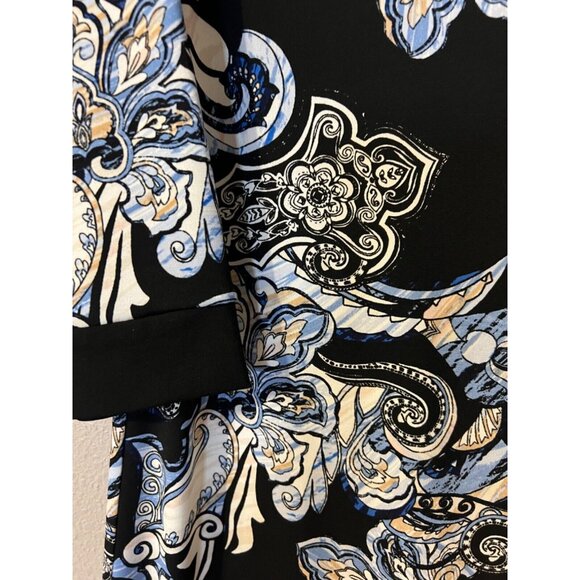 WHBM Dress Black Blue White L Large 3/4 Long Sleeve Stretch Sheath Washable - Picture 2 of 9